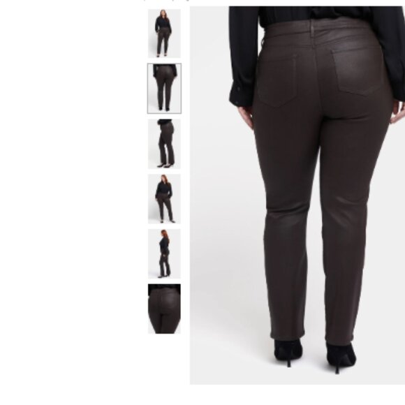 NEW NYDJ- Coated Marilyn Straight Leg Chocolate Brown High Raise Jeans Size 20W - Picture 2 of 3